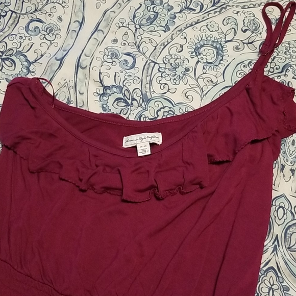 Ruffled burgundy one-shoulder summer dress - Picture 3 of 3